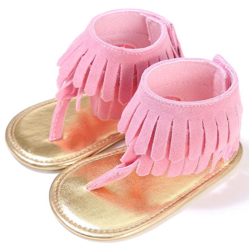 Children's sandals summer new girls sandals wholesale retro tassel flannel baby sandals - Mubimart -  