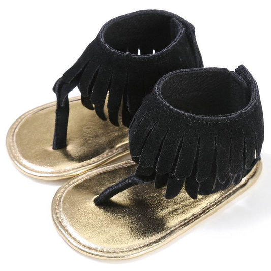 Children's sandals summer new girls sandals wholesale retro tassel flannel baby sandals - Mubimart