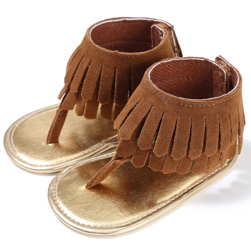 Children's sandals summer new girls sandals wholesale retro tassel flannel baby sandals - Mubimart -  