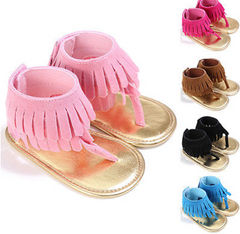 Children's sandals summer new girls sandals wholesale retro tassel flannel baby sandals - Mubimart - Girls Shoes 