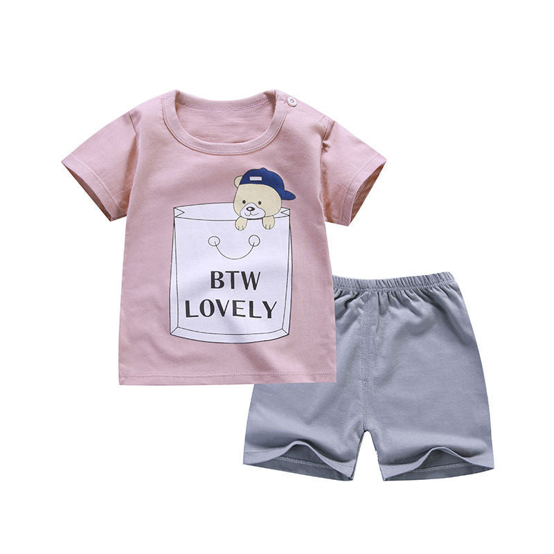 Children's short sleeve suit cotton baby clothes boy shorts - Mubimart - Baby Cloth 