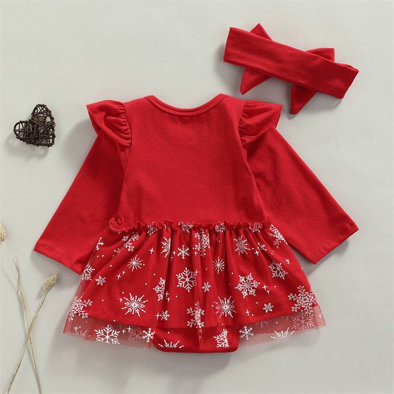 Christmas Baby Girl Tulle Shirt Romper Set - Mubimart