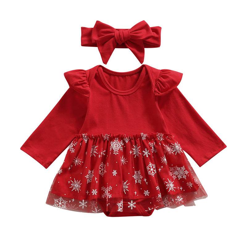 Christmas Baby Girl Tulle Shirt Romper Set - Mubimart