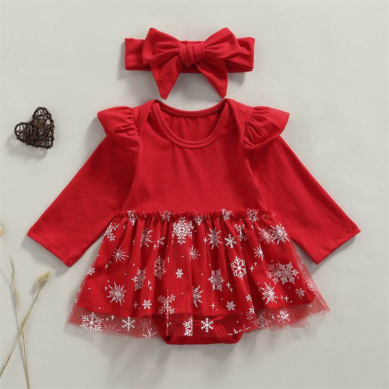 Christmas Baby Girl Tulle Shirt Romper Set - Mubimart