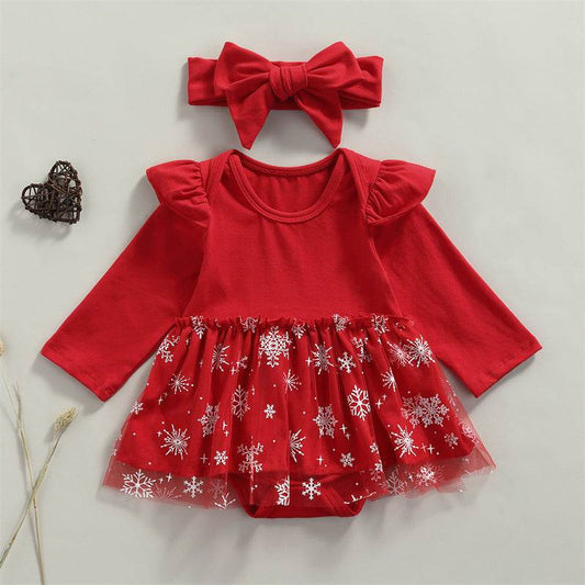 Christmas Baby Girl Tulle Shirt Romper Set - Mubimart