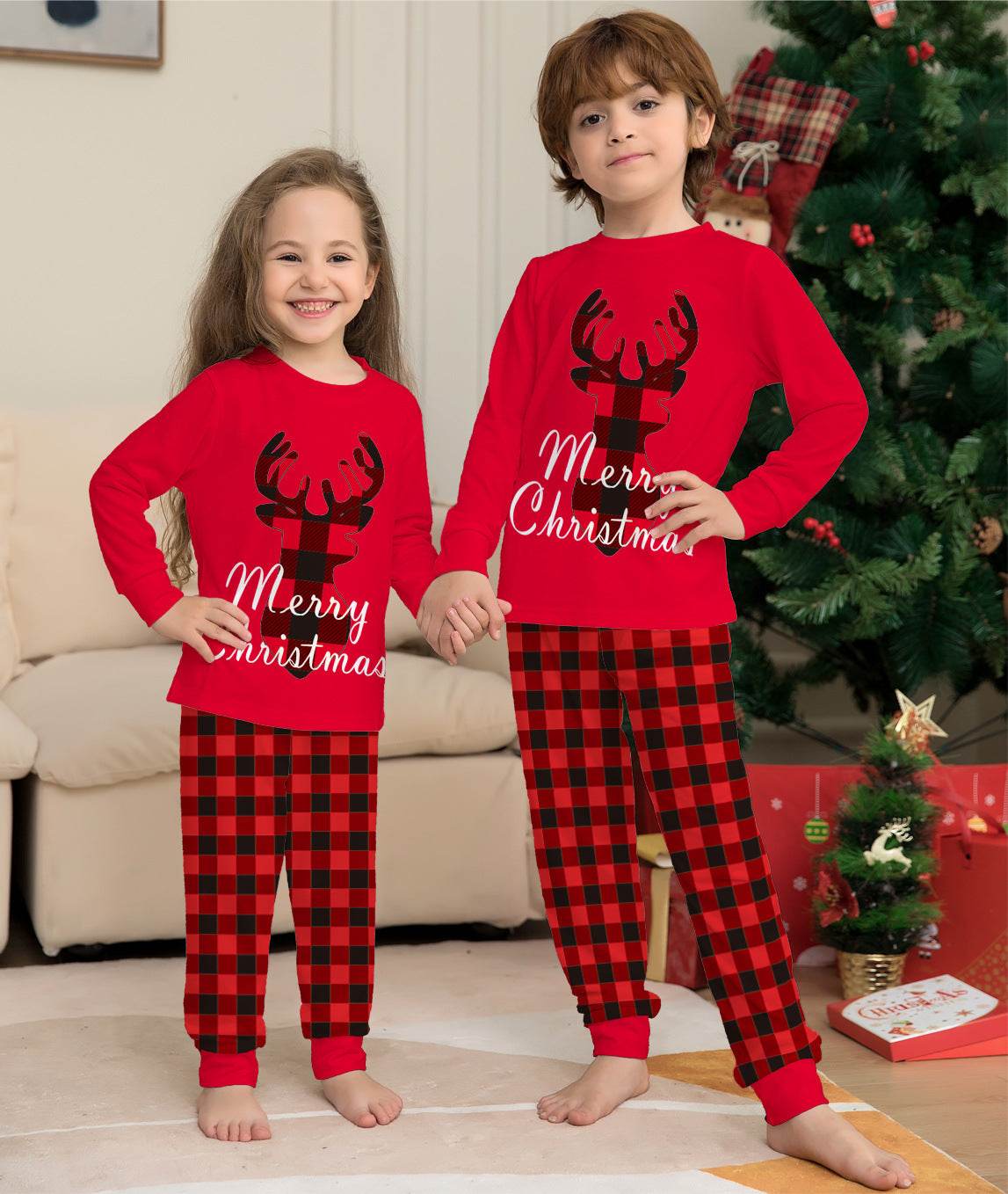 Christmas Family Matching Pajamas Set Christmas Holiday PJs Elk Top Pants Set Pajamas For Family Mom Dad Kids Baby - Mubimart