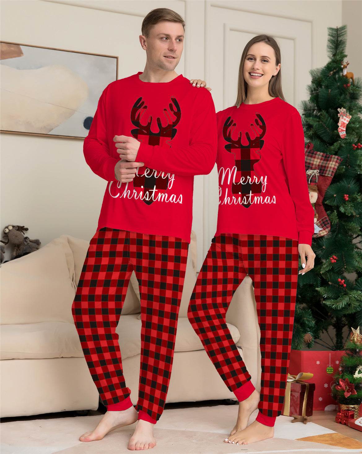 Christmas Family Matching Pajamas Set Christmas Holiday PJs Elk Top Pants Set Pajamas For Family Mom Dad Kids Baby - Mubimart
