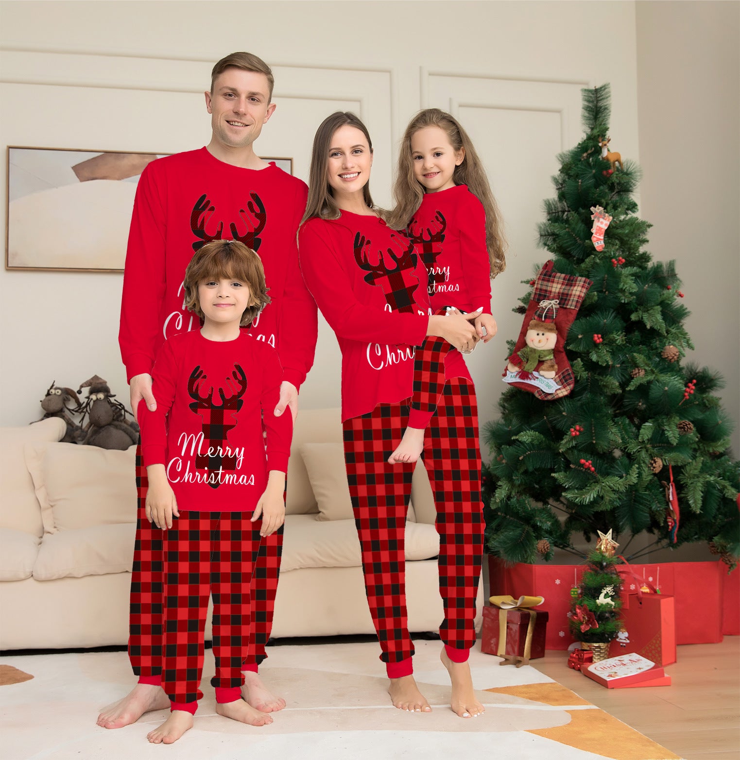 Christmas Family Matching Pajamas Set Christmas Holiday PJs Elk Top Pants Set Pajamas For Family Mom Dad Kids Baby - Mubimart - Family Matching Outfits 