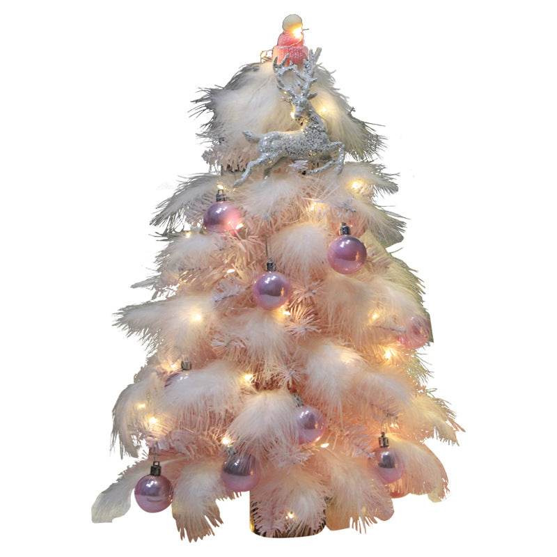 Christmas Ornament Desktop Small Tree Christmas Tree Pink Feather Decoration Tree - Mubimart