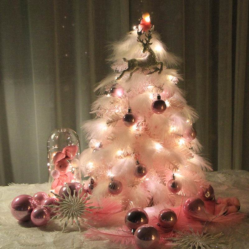Christmas Ornament Desktop Small Tree Christmas Tree Pink Feather Decoration Tree - Mubimart