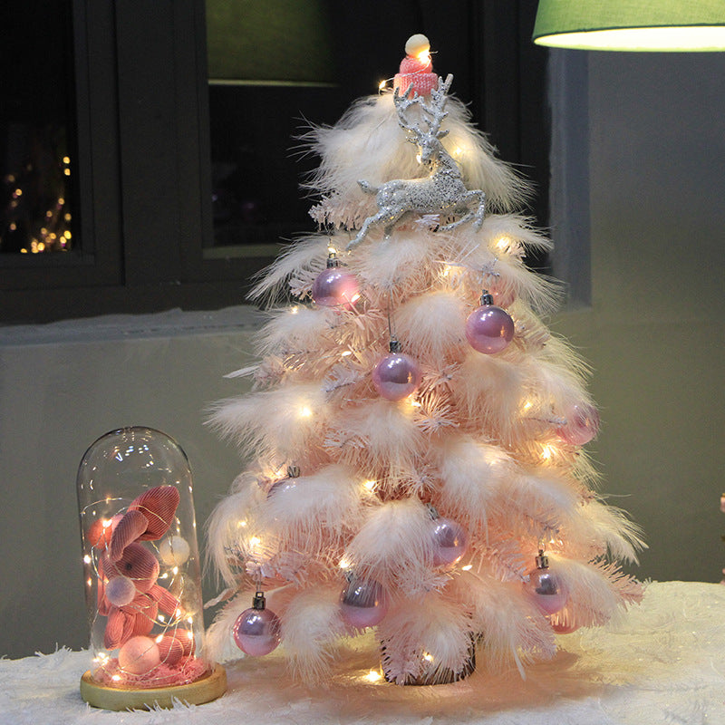 Christmas Ornament Desktop Small Tree Christmas Tree Pink Feather Decoration Tree - Mubimart -  