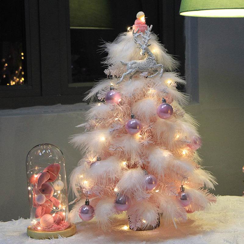 Christmas Ornament Desktop Small Tree Christmas Tree Pink Feather Decoration Tree - Mubimart