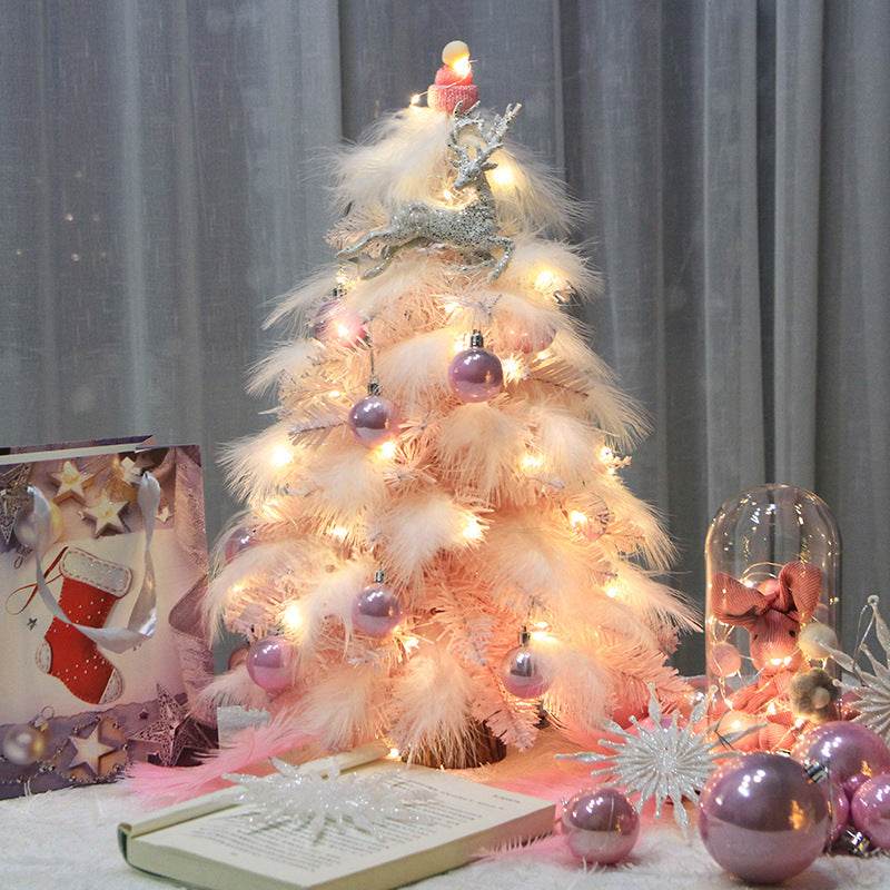 Christmas Ornament Desktop Small Tree Christmas Tree Pink Feather Decoration Tree - Mubimart