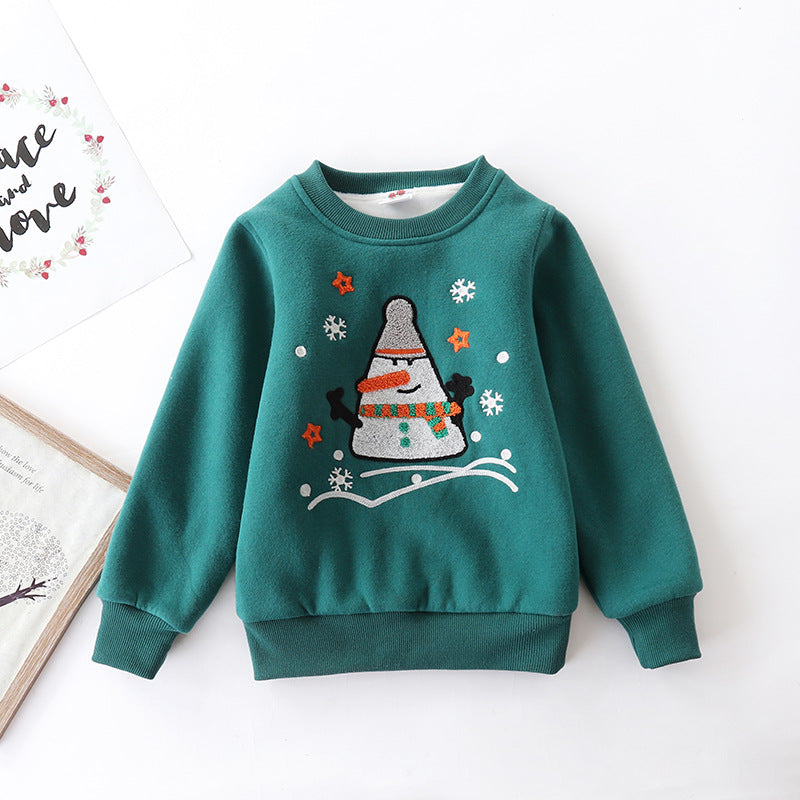 Christmas snowman plus velvet padded baby sweater - Mubimart -  