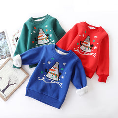 Christmas snowman plus velvet padded baby sweater - Mubimart - Boy Sweatshirts 