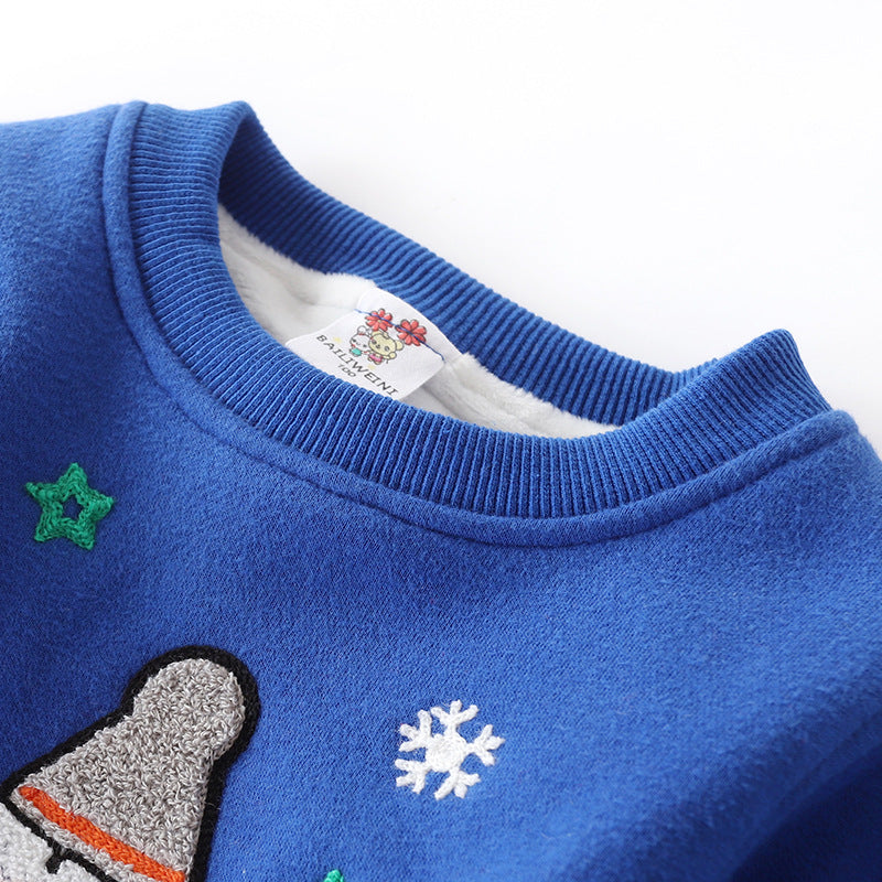 Christmas snowman plus velvet padded baby sweater - Mubimart -  