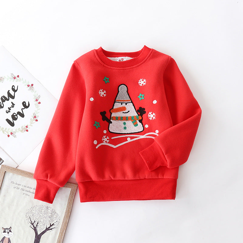 Christmas snowman plus velvet padded baby sweater - Mubimart -  