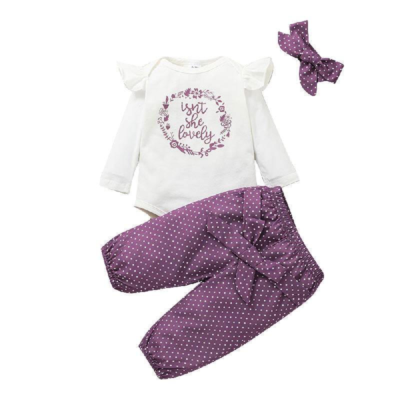 Clothes Cover Letters Baby Girls' Long-sleeved Trousers 3 Piece Set - Mubimart
