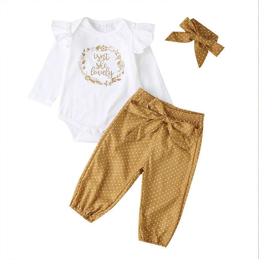 Clothes Cover Letters Baby Girls' Long-sleeved Trousers 3 Piece Set - Mubimart