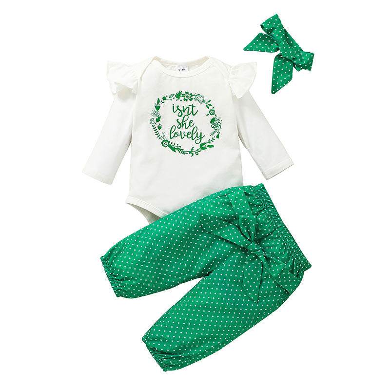 Clothes Cover Letters Baby Girls' Long-sleeved Trousers 3 Piece Set - Mubimart