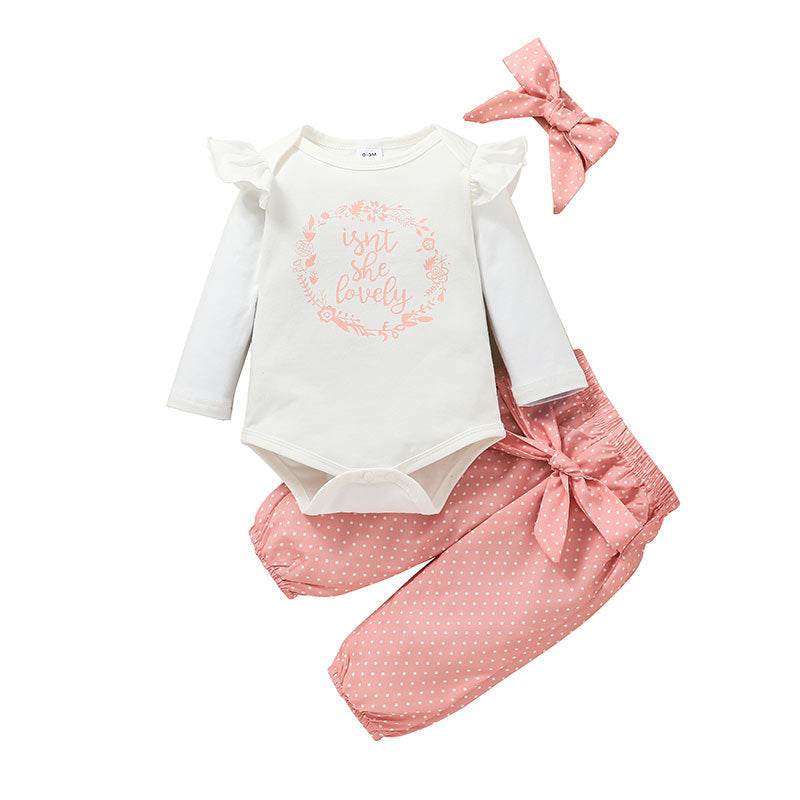 Clothes Cover Letters Baby Girls' Long-sleeved Trousers 3 Piece Set - Mubimart