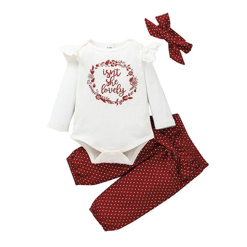Clothes Cover Letters Baby Girls' Long-sleeved Trousers 3 Piece Set - Mubimart