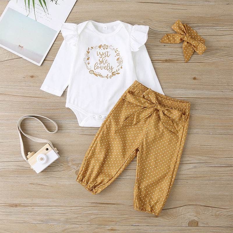 Clothes Cover Letters Baby Girls' Long-sleeved Trousers 3 Piece Set - Mubimart