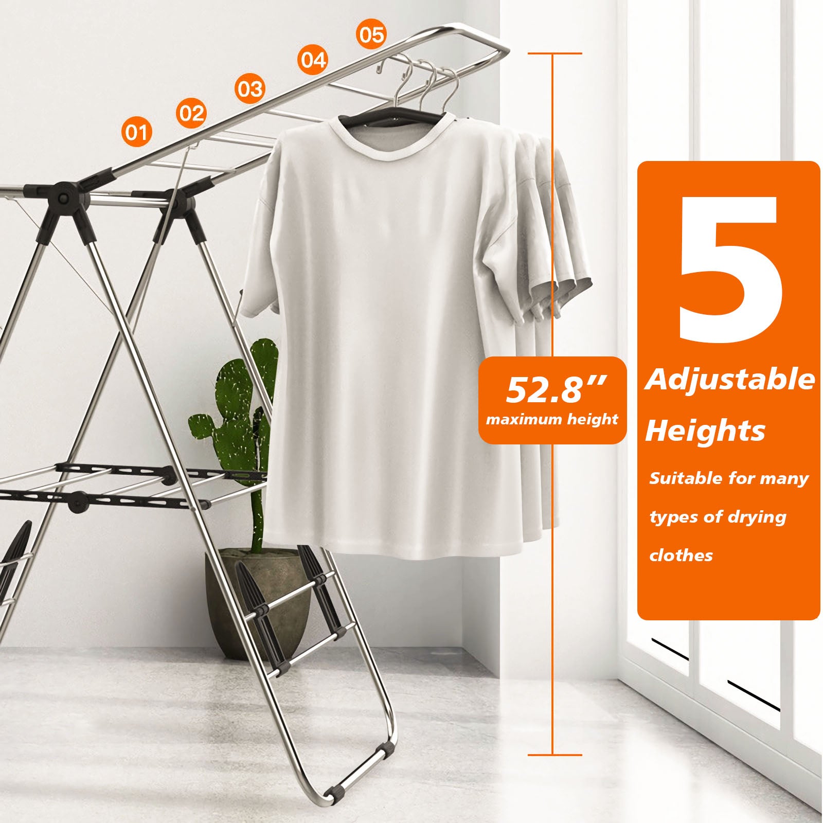 Clothes Drying Rack, Foldable 2-Layer Stainless Steel Laundry Drying Rack With Height Adjustable Gullwing, Laundry Rack For Drying Clothes, Towels, Shoes And Socks, Hats, Quilts - Mubimart -  