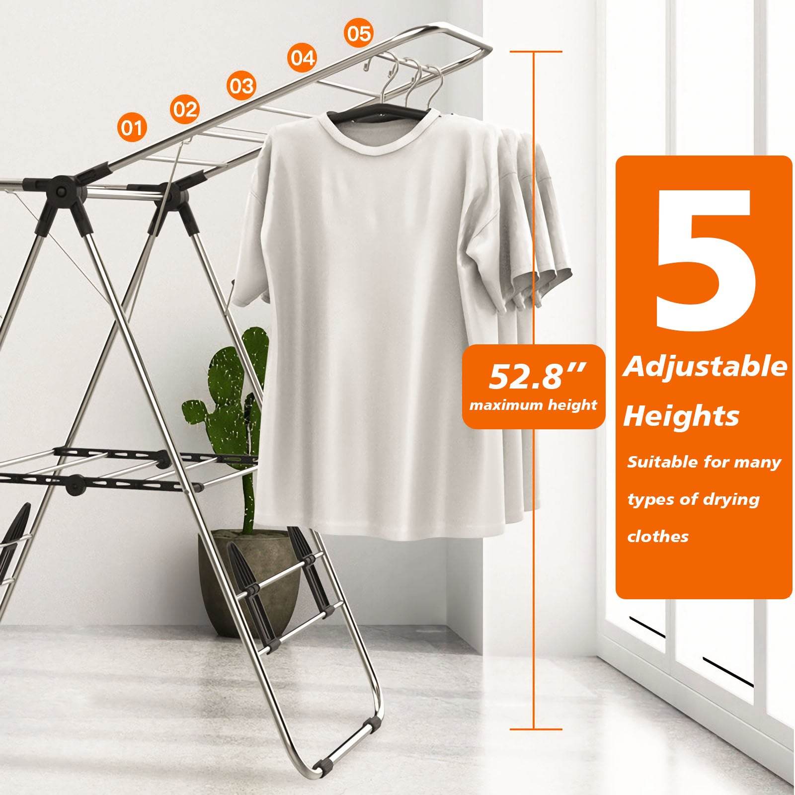 Clothes Drying Rack, Foldable 2-Layer Stainless Steel Laundry Drying Rack With Height Adjustable Gullwing, Laundry Rack For Drying Clothes, Towels, Shoes And Socks, Hats, Quilts - Mubimart