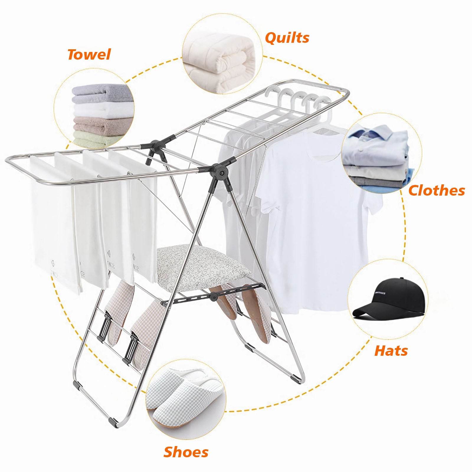 Clothes Drying Rack, Foldable 2-Layer Stainless Steel Laundry Drying Rack With Height Adjustable Gullwing, Laundry Rack For Drying Clothes, Towels, Shoes And Socks, Hats, Quilts - Mubimart