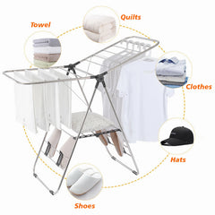 Clothes Drying Rack, Foldable 2-Layer Stainless Steel Laundry Drying Rack With Height Adjustable Gullwing, Laundry Rack For Drying Clothes, Towels, Shoes And Socks, Hats, Quilts - Mubimart -  