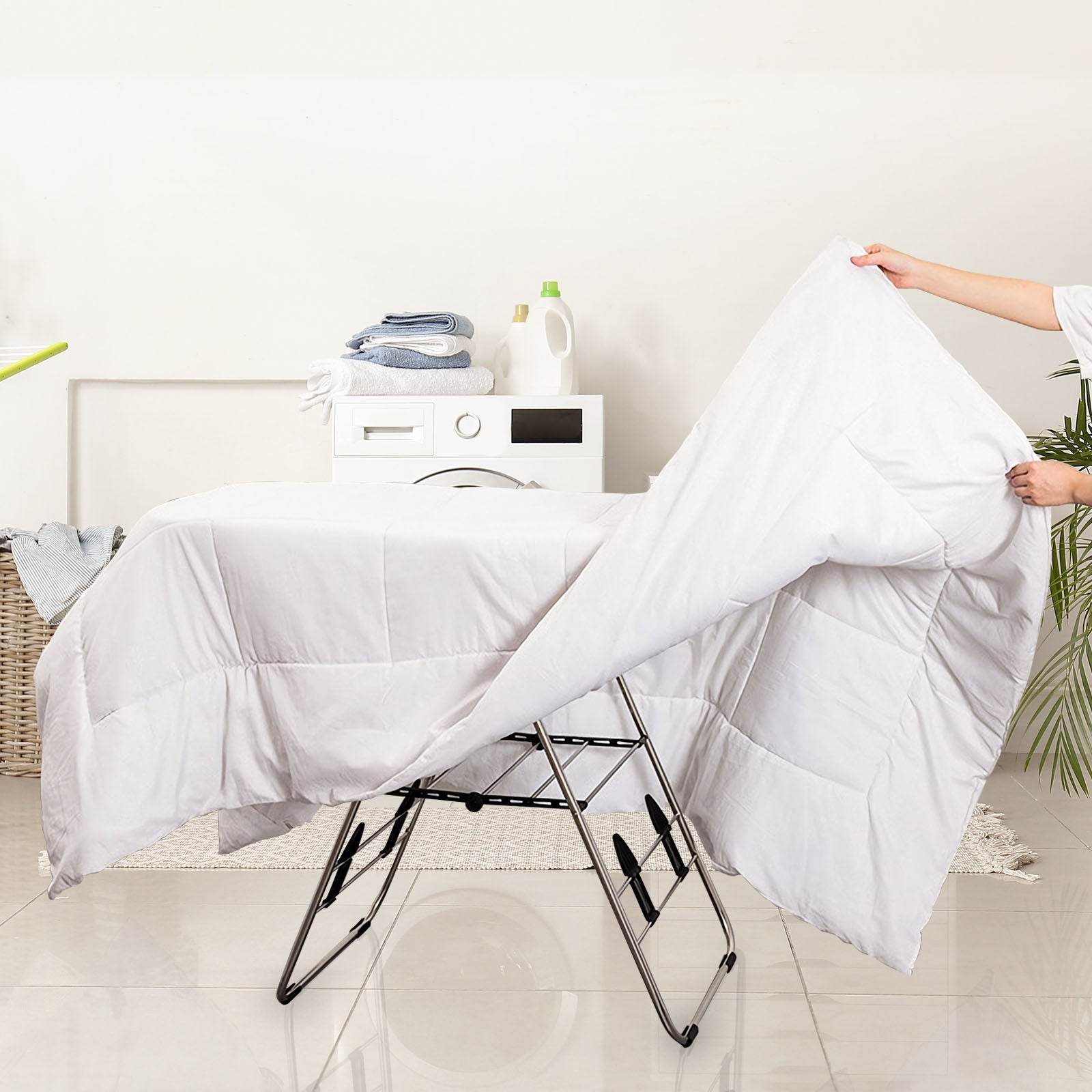 Clothes Drying Rack, Foldable 2-Layer Stainless Steel Laundry Drying Rack With Height Adjustable Gullwing, Laundry Rack For Drying Clothes, Towels, Shoes And Socks, Hats, Quilts - Mubimart