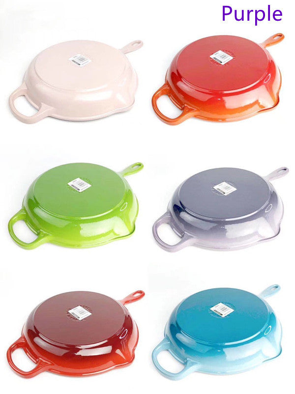 Color Cast Iron Enamel Frying Pan - Mubimart -  