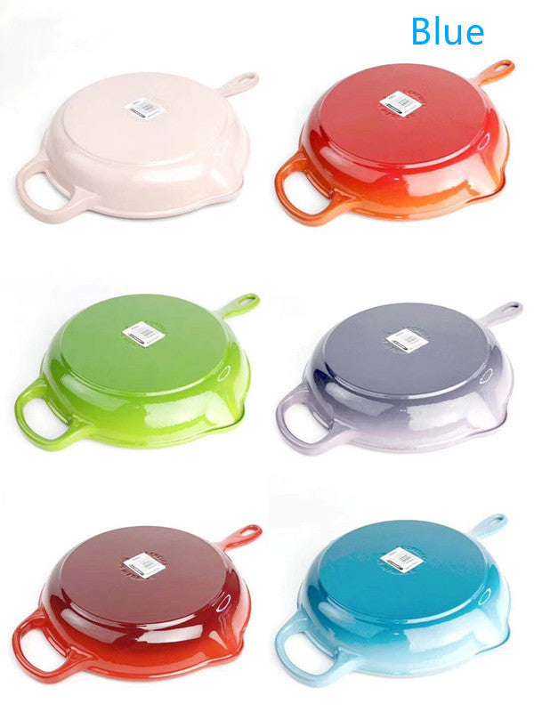 Color Cast Iron Enamel Frying Pan - Mubimart -  