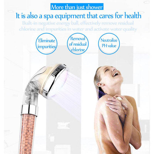 Color Changing LED Shower Head Temperature Sensor Handheld Mineral Anion Spa High Pressure Filter Shower Head - Mubimart