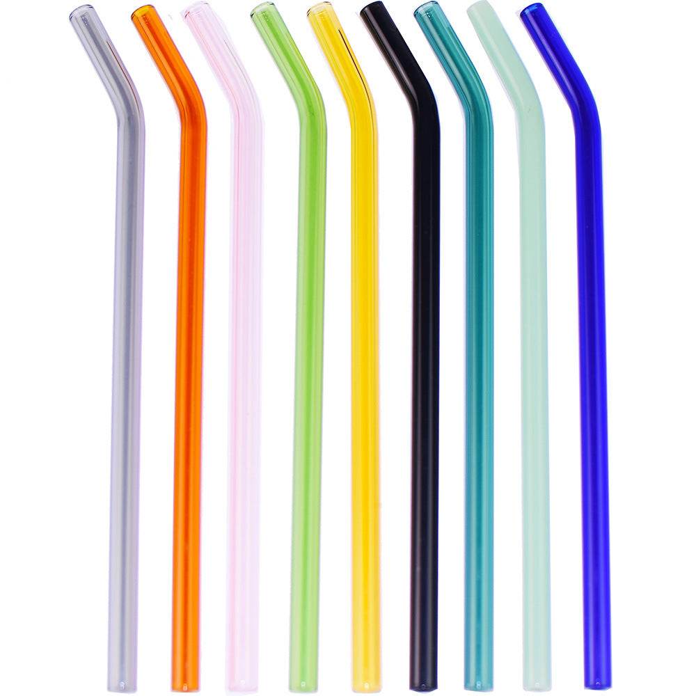 Colored High Borosilicate Environmentally Friendly Heat-resistant Curved Glass Straws - Mubimart