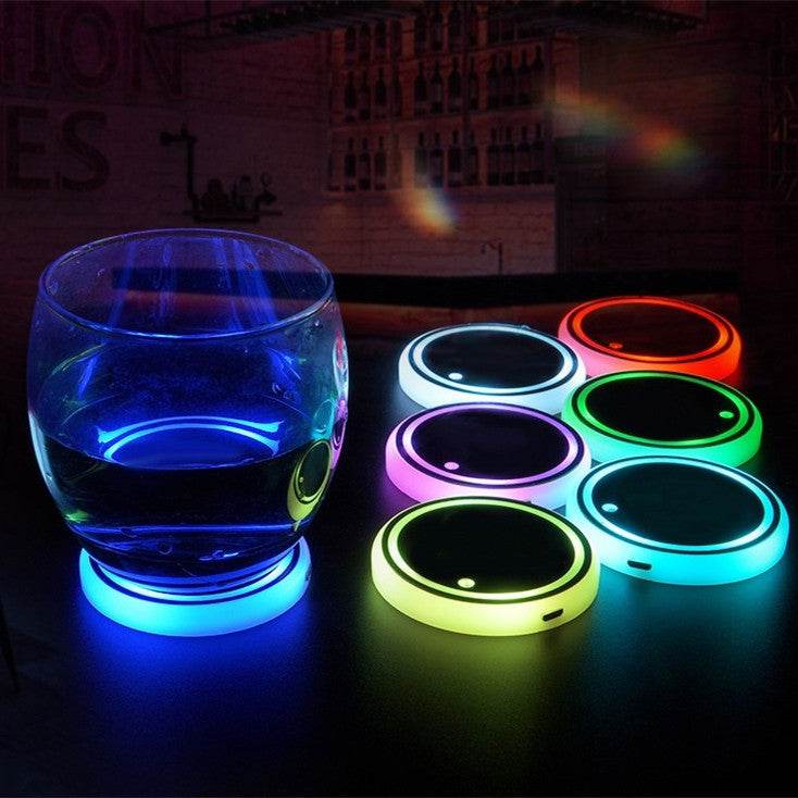 Colorful Cup Holder LED Light-up Coaster Solar & USB Charging Non-slip Coaster Ambient Light For Car Automatically - Mubimart