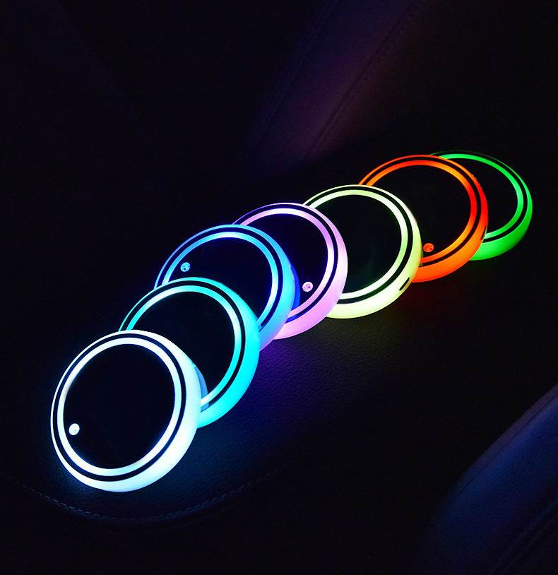 Colorful Cup Holder LED Light-up Coaster Solar & USB Charging Non-slip Coaster Ambient Light For Car Automatically - Mubimart