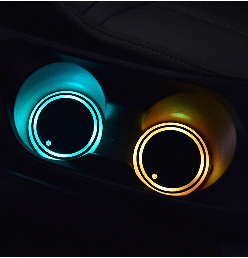 Colorful Cup Holder LED Light-up Coaster Solar & USB Charging Non-slip Coaster Ambient Light For Car Automatically - Mubimart