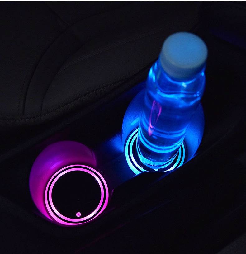 Colorful Cup Holder LED Light-up Coaster Solar & USB Charging Non-slip Coaster Ambient Light For Car Automatically - Mubimart