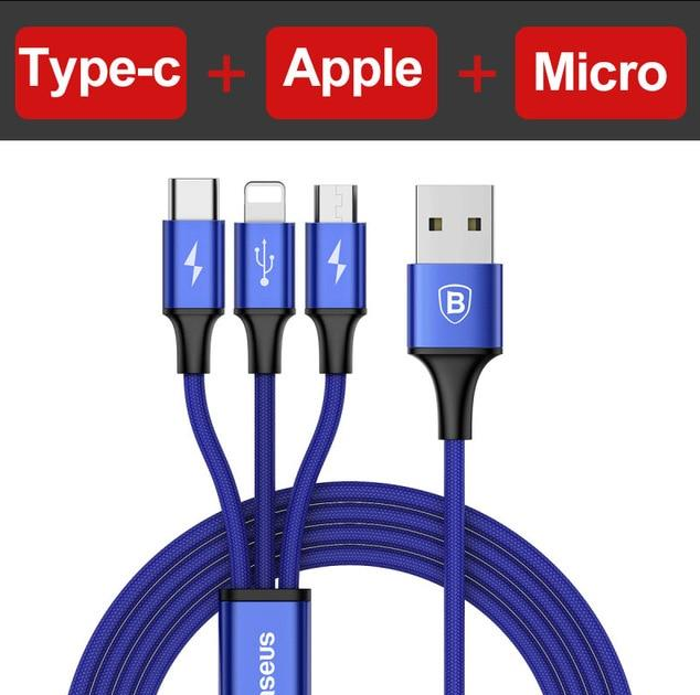 Compatible with Apple, Baseus USB Cable For iPhone X 8 7 6 Charging Charger 3 in 1 Micro USB Cable For Android USB Type c Type-c Mobile Phone Cables - Mubimart -  