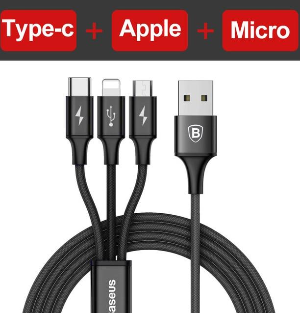 Compatible with Apple, Baseus USB Cable For iPhone X 8 7 6 Charging Charger 3 in 1 Micro USB Cable For Android USB Type c Type-c Mobile Phone Cables - Mubimart -  