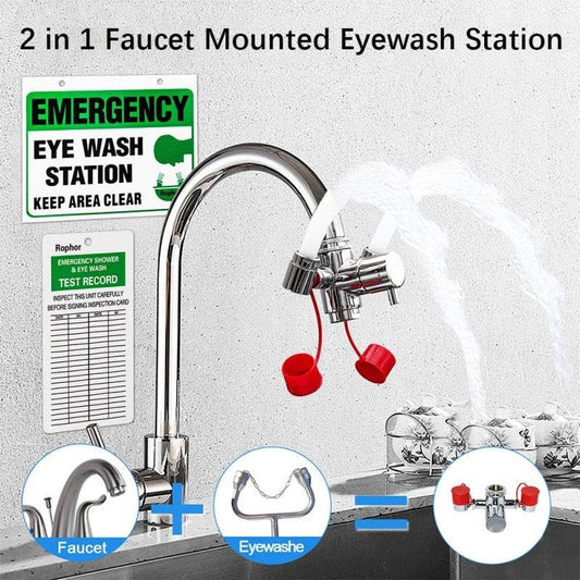 Connected Faucet Eyewash Basin Faucets Wall Mounted Eye Wash Station Emergency Sink Attachment Mount Flush Shower Double Mouth - Mubimart