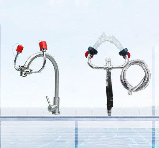 Connected Faucet Eyewash Basin Faucets Wall Mounted Eye Wash Station Emergency Sink Attachment Mount Flush Shower Double Mouth - Mubimart