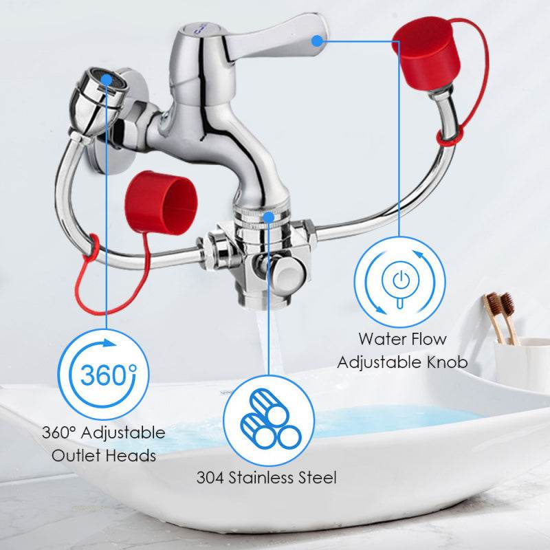 Connected Faucet Eyewash Basin Faucets Wall Mounted Eye Wash Station Emergency Sink Attachment Mount Flush Shower Double Mouth - Mubimart