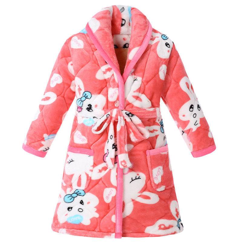 Coral Fleece Quilted Bathrobe For Baby Kids - Mubimart