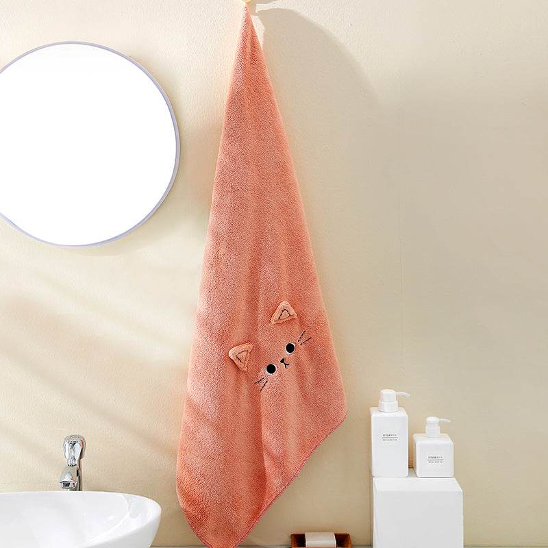 Coral Velvet Cartoon Cat Hair Drying Towel - Mubimart