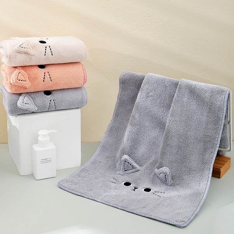 Coral Velvet Cartoon Cat Hair Drying Towel - Mubimart