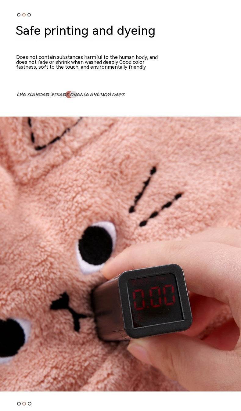 Coral Velvet Cartoon Cat Hair Drying Towel - Mubimart
