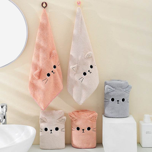 Coral Velvet Cartoon Cat Hair Drying Towel - Mubimart